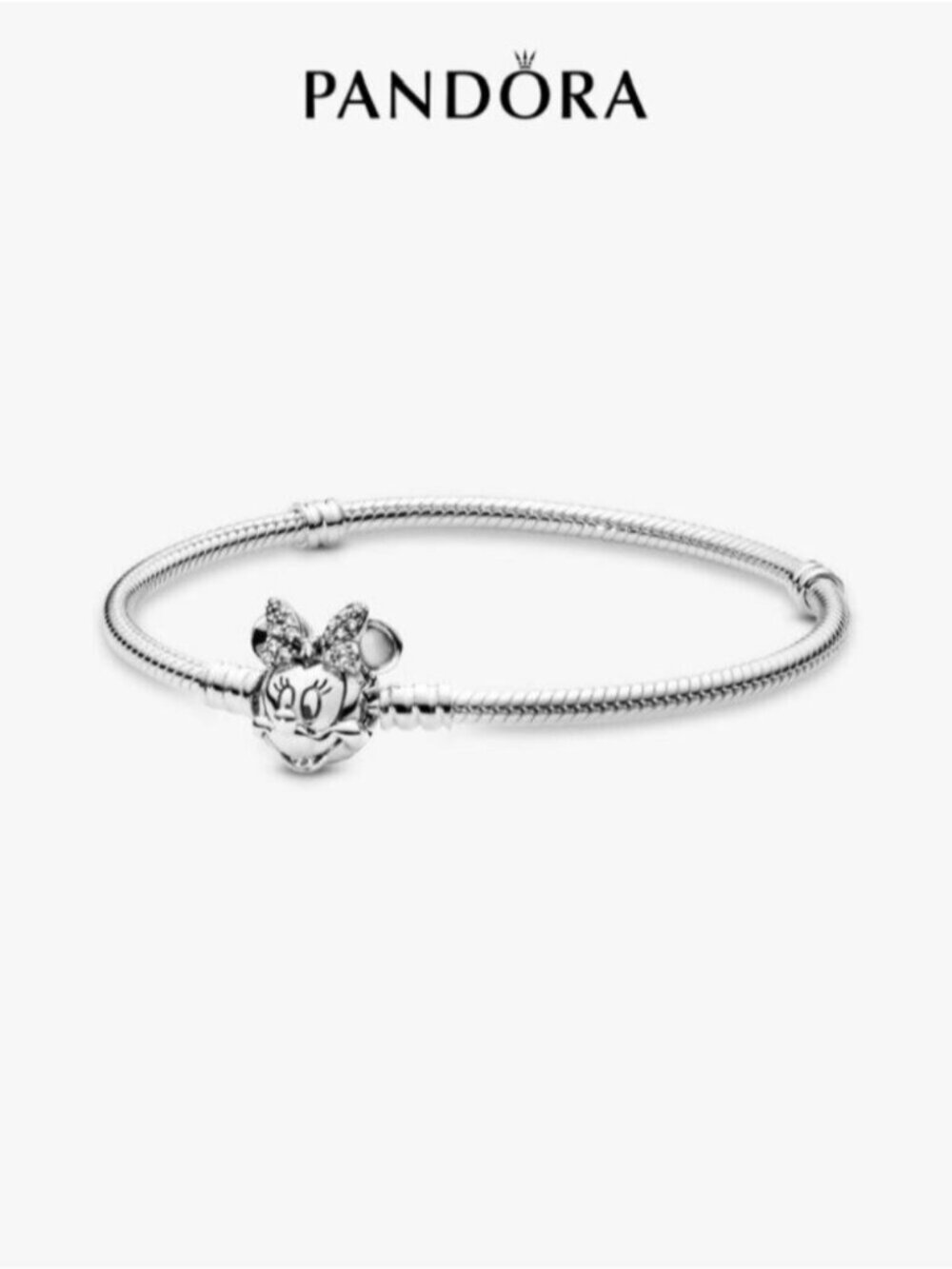 Pandora Disney Moments Pavé Minnie Mouse Clasp Snake Chain Bracelet